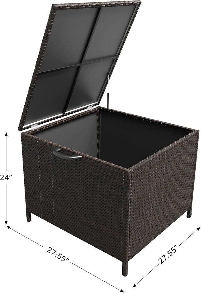 80 Gallon Deck Box, Outdoor Patio Storage Box, Wicker Patio Deck Boxes with Lid, Waterproof and Weather-resistant, Outdoor Furniture for Cushion,Pillows,Indoor, Pool, Balcony, Yard, Garden(Brown)
