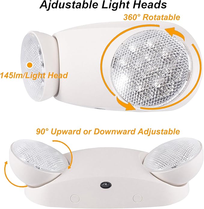 GRUENLICH LED Emergency Light, Exit Lighting Fixtures with 2 LED Bug Eye Heads and Back Up Batteries, UL 924 Qualified, 120/277 Voltage, 2-Pack