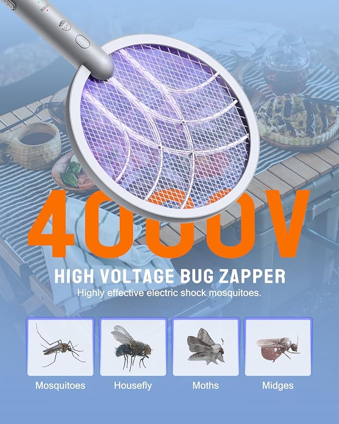 Electric Fly Swatter Racket, Mosiller 2 in 1 Smart Bug Zapper & Power Take Off Generators with USB Rechargeable Base, Powerful Mosquitoes Trap Lamp & Fly Killer for Home, Bedroom(Light GreyοΌ2 PackοΌ)