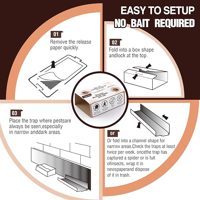 Qualirey 18 Pack Spider Traps Indoor for Brown Recluse Spiders, Extra Sticky Large Insect Glue Boards for Black Widows, Sac, Wolf and Other Crawling Bugs Inside Home