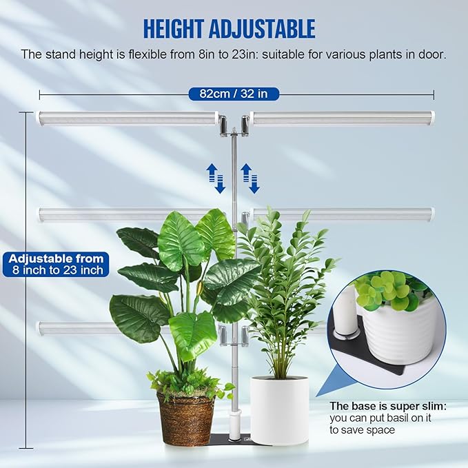 JCBritw Standing LED Grow Light,Adjustable Dual Head T12 Bar Plant Light, White 6500K Full Spectrum Plant Grow Lamp on Stand for Indoor Plants Seed Starting, Seedlings, Veg, Flower