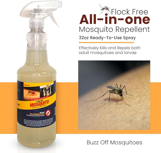 Natural Mosquito Control Ready to Use Spray, Repels Mosquitoes, Ticks, Fleas, Flies, Gnats, and Chiggers Away (32 oz Ready to use)