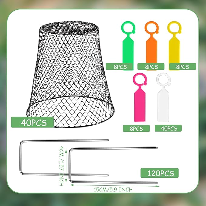 40 Pcs 8 inch Chicken Wire Plant Covers,Wire Garden Cloches Chicken Wire Cloche Plant Protector Metal Heavy Duty Garden Plant Cloche for Keeping Bunnies Chicken Squirrels Birds Other Out