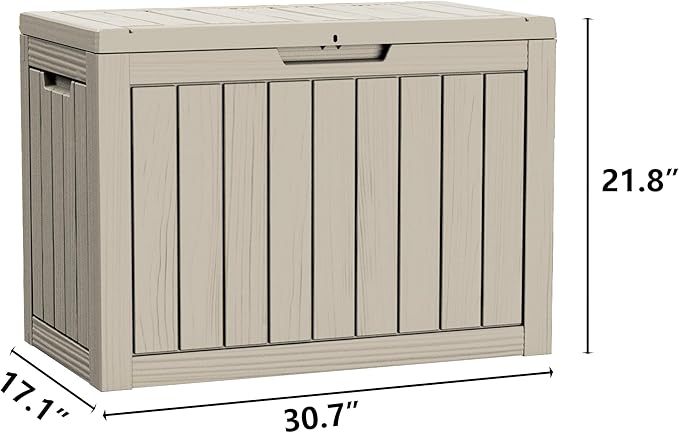 45 Gallon Waterproof Large Resin Deck Box Indoor/Outdoor Lockable Storage Container and Seating for Garden, Pool, and Patio (45 Gallon, Grey)
