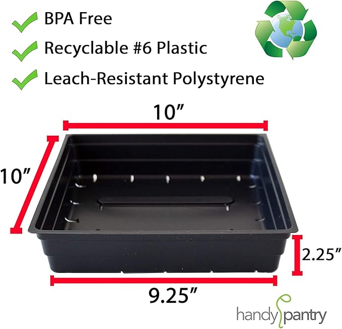 10" x 10" Garden Growing Trays with Drain Holes - 10-Pack Recyclable Plastic Plant Trays for Wheatgrass Sprouting Tray, Microgreens Growing Trays, Hydroponic Trays, Nursery Flats, Greenhouse Supplies
