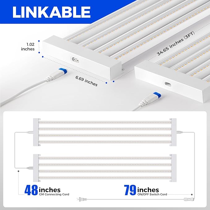 Barrina TX-L63 3FT LED Grow Light, 252W (4 x 63W), 4 Panel Wider Coverage, Full Spectrum, High PPFD, Mechanical Timer, Linkable, Hanging Light, Plant Stand with Grow Light for Indoor, Seeding, 4 Packs