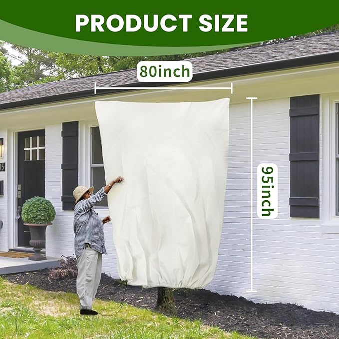 Huge Plant Covers 95x86 Inch, 4 Pack Frost Protection Blankets 2.82oz/yd², Thickened Winter Tree Covers with Zipper & Drawstring, Reusable Frost Cloth for Outdoor Plants & Garden