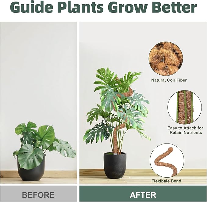 3 Pack Moss Pole, 30 Inch Monstera Plant Support, Moss Poles for Climbing Plants Indoor DIY, Coco Coir Plant Pole Moss Plant Stick Support Stake Kit for Potted Plants, Pothos, Philodendron