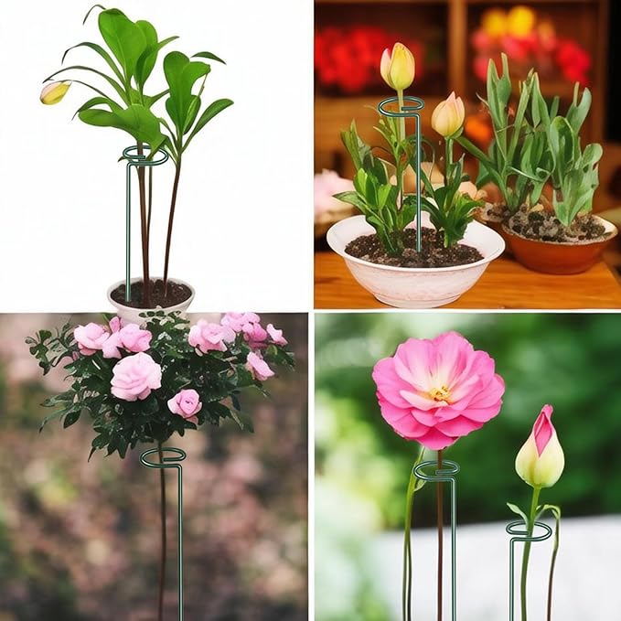 4.5mm Adjustable Length Plant Stake, Assembled (12 or 24 inch) Outdoor and Indoor Plant Support Poles for Flowers Marigolds Tomatoes Lilies Peonies Roses Daffodils Flower Clips (6 Sets, 18 Pcs)