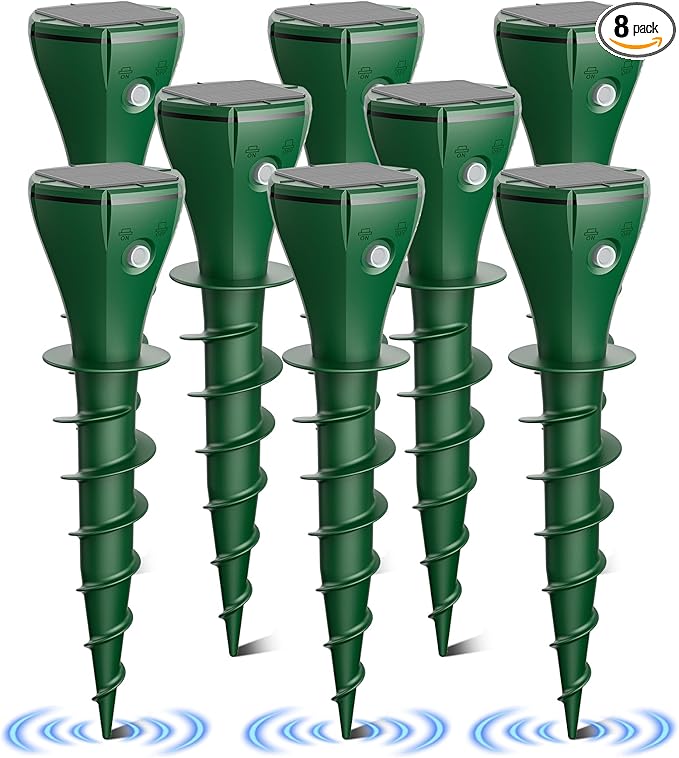 Mole Repeller for Lawns,Solar Powered Vole Repellent Ultrasonic Pest Control Stake, Waterproof Sonic Pulse Deterrent for Gopher Vole Snake in Lawn, Garden & Yard