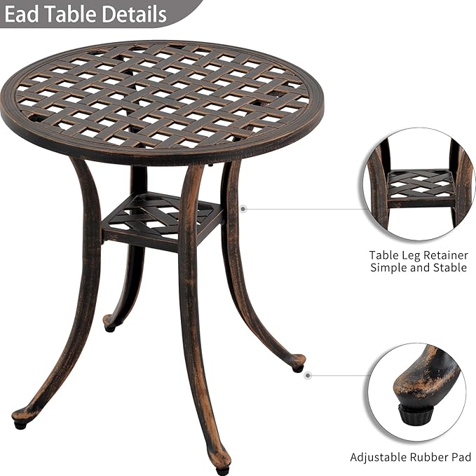 Outdoor 19" Pack of 2 Cast Aluminum Round Side Table for Patio, Backyard, Pool, Easy Maintenance and Weather Resistant (2, Bronze)