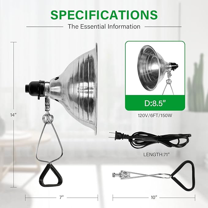 Simple Deluxe Clamp Light with 8.5 Inch Adjustable Aluminum Reflector, Suit for E26 Socket Max 150 Watt Lamp (No Bulb Included), 6 Feet 18/2 SPT-2 Cord, 1 Pack