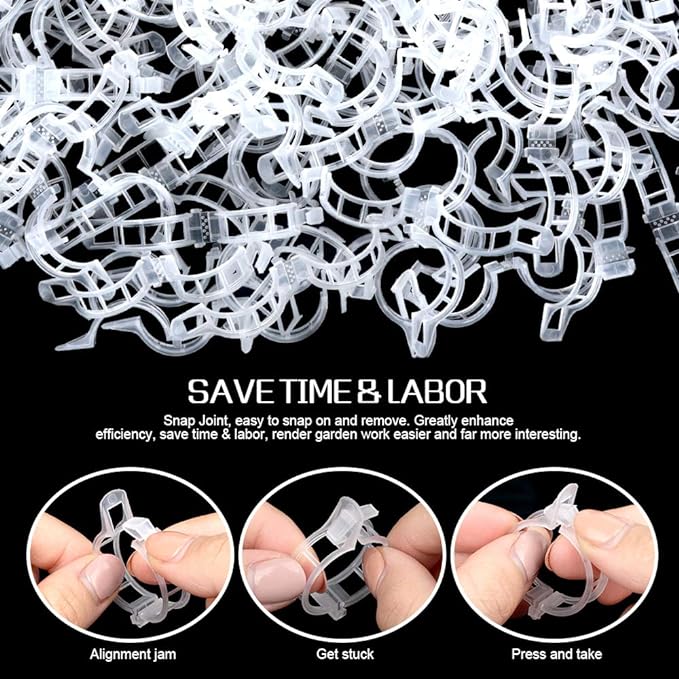 FANDAMEI 300 PCS Plant Support Clips, Plastic Garden Plant Ties, Tomato Clips Trellis for Tomato Cucumber Flower Squash Vine, 1” Inner Diameter for Climbing Plants