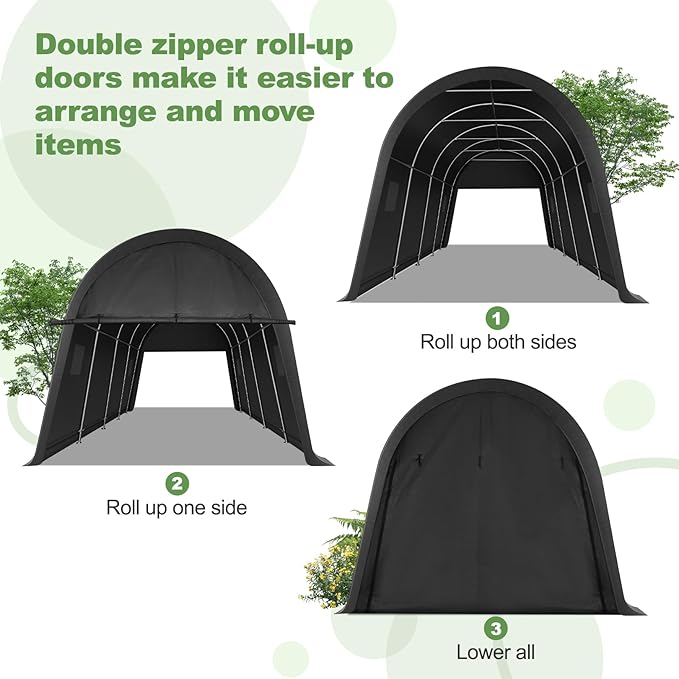 COBIZI Carport Canopy 12x20 Heavy Duty Portable Garage with Removable Doors & Vents, Galvanized Frame Car Port Canopy Tent with All-Season Tarp for Outdoor Storage Shed Car Boat Truck