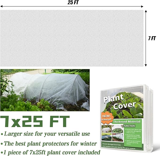 Plant Covers Freeze Protection 7 x 25 Ft, Thick Frost Cloth for Outdoor Plants, Winter Plant Blankets and Frost Covers for Garden Frost Protection, Floating Row Cover