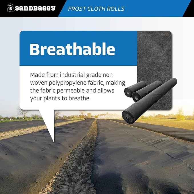 Sandbaggy Frost Cloth Rolls (6 ft x 25 ft) | Winter Cover for Shrubs, Trees, Gardens | Plant Blanket, Freeze Protection | Black, 4 oz Polypropylene (1 roll)