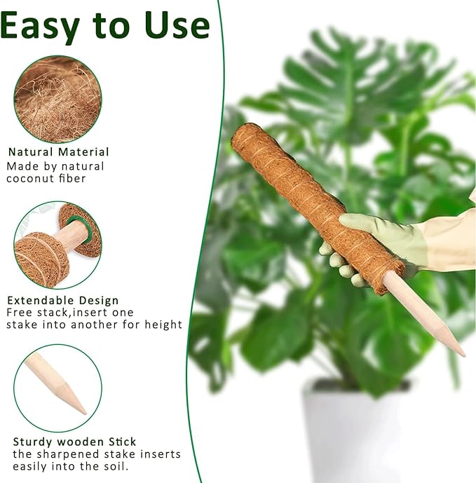 Moss Pole, 4Pack 21 Inch Plant Support Stakes for Indoor Plants, Monstera Plant Support Stakes, 69 Inch Tall Coir Plant Pole Sticks for Potted Plants, Pothos, Philodendron, Climbing Plants Accessories
