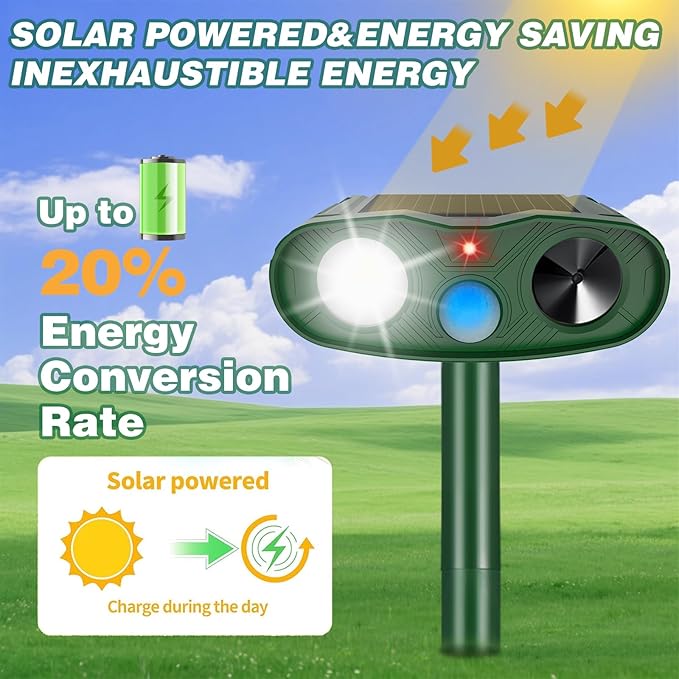 Ultrasonic Animal Repellent Outdoor Deer Repellent Devices,4Pack Solar Rabbit Cat Squirrel Repeller Motion Detection Armadillos Raccoon Squirrel Dog Repellent Deterrent with LED Flash Lights for Yard