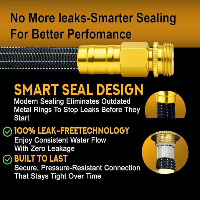 10FT Lightweight Garden Hose,Flexible Water Hose with Solid Brass Head,Kink-Free,Collapsible Hose,High Pressure Flat Water Hose for RV,Boat,Car Wash,Garden,Yard,Camper,Outdoor (BlueBlack, 10 feet)