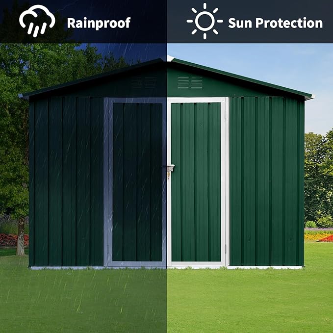 8x10FT Heavy-Duty Metal Storage Shed with Apex Roof, Outdoor Garden Shed with Hinged Door, Steel Vents & Free Padlock, Weatherproof Tool Shed for Backyard, Lawn Equipment & Bike Storage