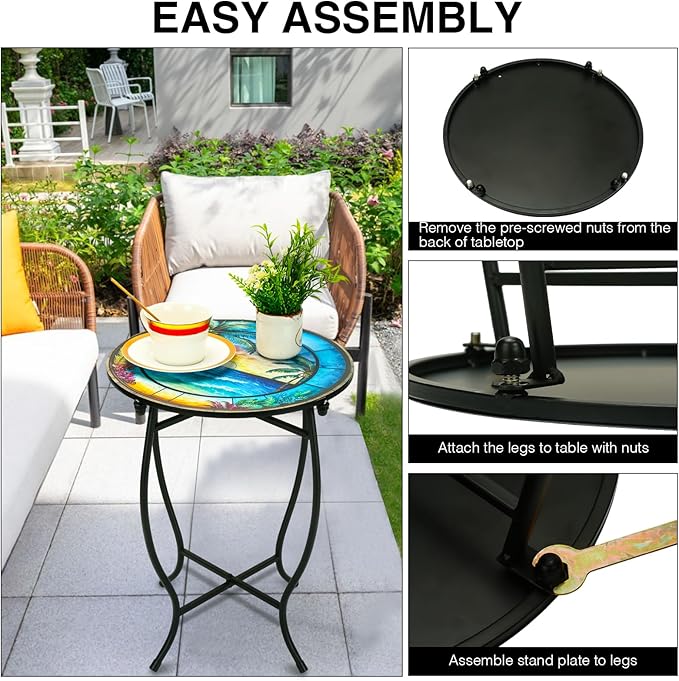 Patio Side Table, 14 Inch Weather Resistant Metal Side Table,Side Table for Patio Yard Porch Balcony Garden Bedside Plant Stand Indoor Outdoor ,Small Round Outdoor End Table