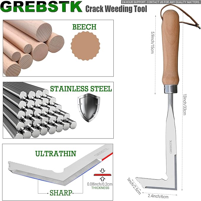GREBSTK Crack Weeder Crevice Weeding Tool Stainless Steel Manual Weeder Gardening Tool