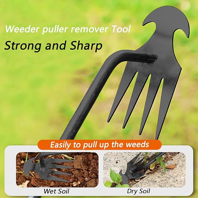Weed Pulling Tool Garden Uprooting Weeding Tool, Weed Puller Tool, 2025 New Portable Garden Weeding Tool, 15.7in Weeder Tool, 4 Teeth Weeding Artifact Uprooting Weeding Tool Black