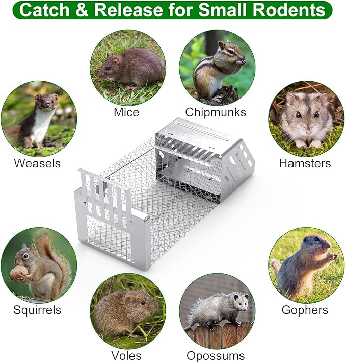 Automatic Continuous Humane Rat Trap, Single Door Metal Mouse Cage Traps and Other Small Live Animals Cage, Easy to Catch and Release, Work for Indoor Outdoor