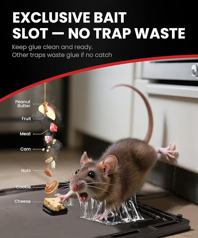 Sticky Mouse Traps for Indoor Use – 6 Pack Rat Glue Traps with Bait Slot, Pet Safe Rodent Catcher for Kitchen, Garage, Basement – Catches Mice, Snakes, Roaches,Non-Toxic, Medium Size