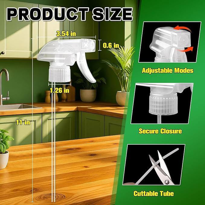 DIYSELF Spray-Nozzle-for-Bottles, 8 Pcs Spray Bottle Tops Replacement, Mist Stream Trigger Sprayer for 8oz 16oz 32oz Bottles, Clear Spray Bottle Heads for Cleaning Solutions, Car Detailing, Leakproof