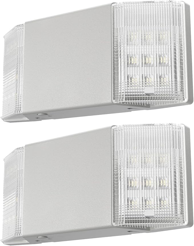 Spectsun 2 Packs Hardwired Emergency Exit Light Fixtures for Business, with Battery Backup, Two Head Adjustable LED Emergency Lighting, UL 924 Certified,AC 120/277V.