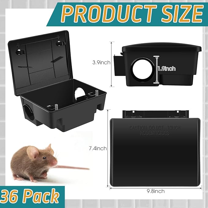 Qualirey 36 Packs Rat Bait Station Box Outdoor Rodent Rat Traps with Key Mouse Bait Station Indoor Mice Box for Outdoor Use Keeping Pets and Children Safe (Black)