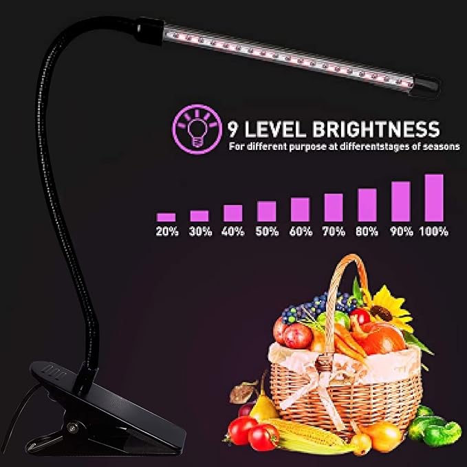 LED Grow Lights for Indoor Plants 20 LED, Plant Growing Lights Full Spectrum Auto ON Off with 3/9/12H Timer, 9 Dimmable Lightness Clip-On Desk Grow Lamp Bulb