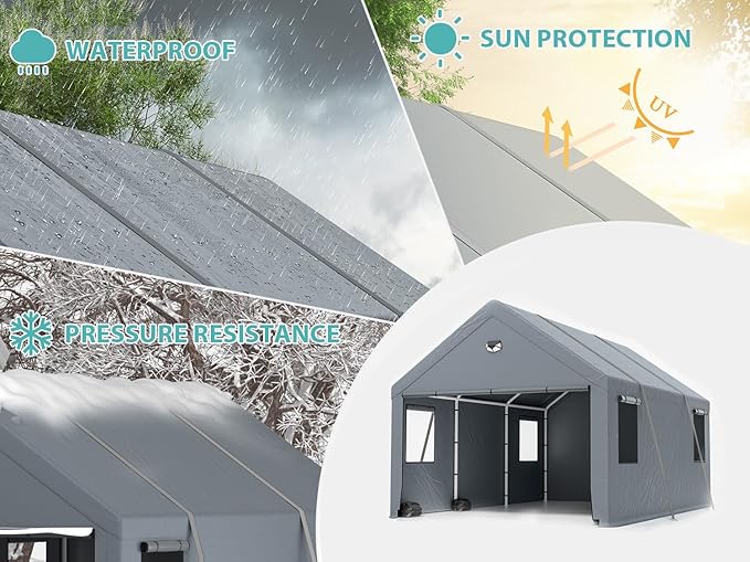 2 Car Carports 20X20 Heavy Duty,Car Port with 180G Removable Side Walls, Carport Canopy, Portable Car Port Garage, Car Shelter All Weather,Gray
