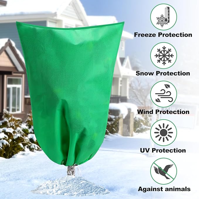 Plant Covers Freeze Protection, 2 Pack Tree Covers for Winter Cold Weather Frost Blankets for Outdoor Plants Fruit Tree, 47.2" X 70.8" Shrubs Trees Jacket Covers Bags with Zipper Drawstring