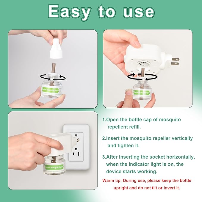 Mosquito Repeller Indoor Use, Electronic Mosquito Repellent Plug in Wall Outlet, Include 1 Pack 280 Hr Refills for Home, Bedroom, Office