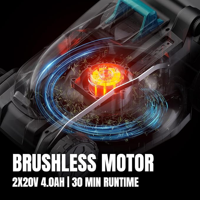 2x20V 17.9 inch Electric Lawn Mower Cordless, Brushless Push Lawn Mower with 6-Position Cutting Height Adjustment, 2x4.0Ah Battery & Dual Charger Included