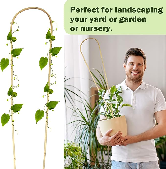 Natural U-Hoops Bamboo Plants Trellis 3Ft, Garden Trellis U-Shape for Climbing Plants, Garden Arch Trellis Support for Potted Plants, Vines, Ivy Climbing Plants, Flowers-3 Pack