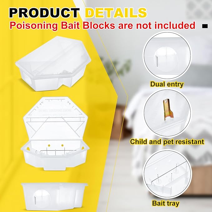Qualirey 2 Pcs Rat Bait Station with Keys 13.58 x 8.98 x 3.35 Inch Rodent Station Rat Traps, Keeps Children and Pets Safe Indoor and Outdoor, Bait Not Included (Translucent)