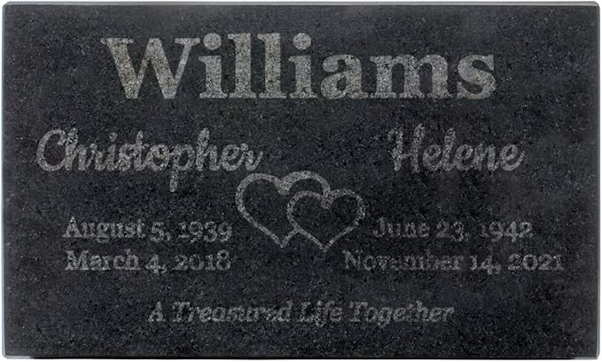 PlaqueMaker Black Granite Memorial Headstone for Two Lost Loved - Great for Your Garden, Tree Dedication, or in a Cemetery. Includes Your Text and Select Clipart (10 x 6 x 1)