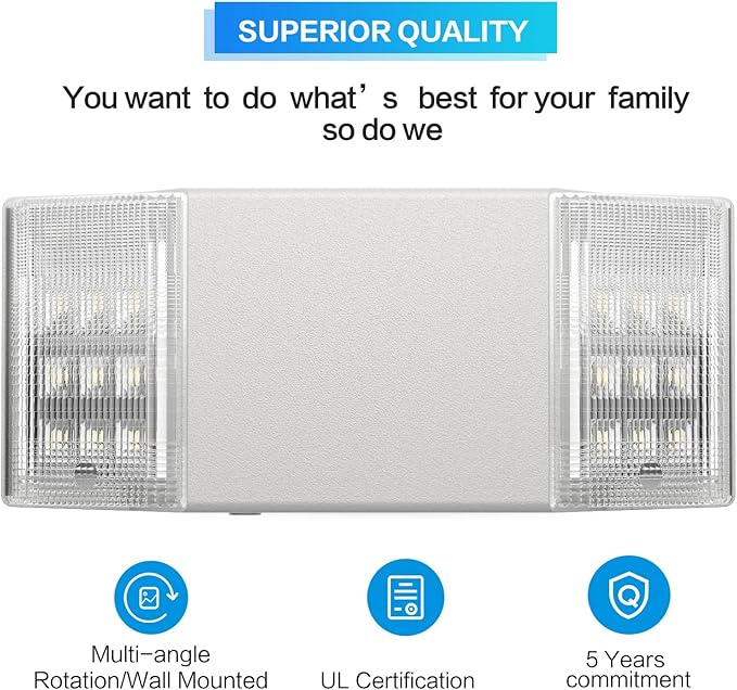 Spectsun 6 Packs Hardwired Emergency Exit Light Fixtures for Business, with Battery Backup, Two Head Adjustable LED Emergency Lighting, UL 924 Certified,AC 120/277V.