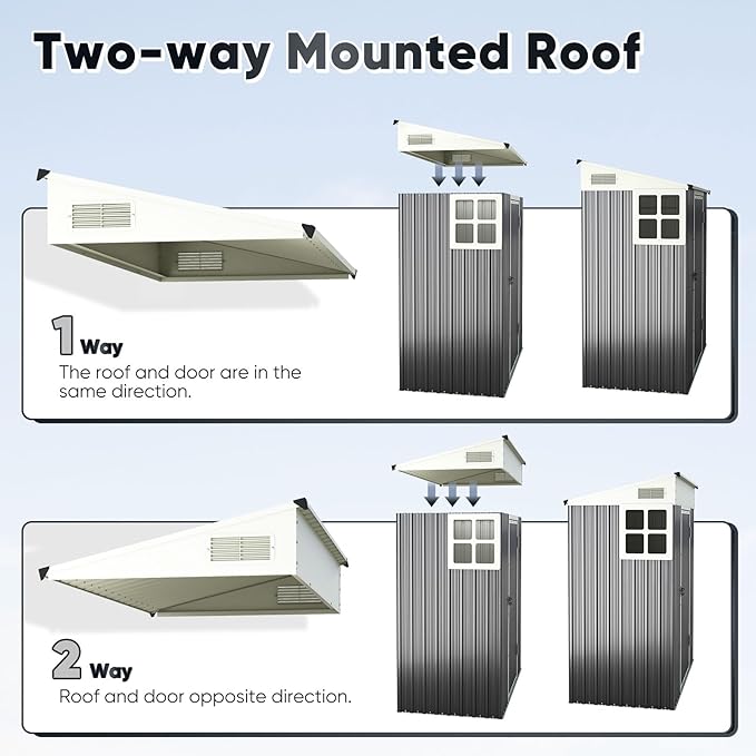 Quictent 5X3 FT Heavy Duty Outdoor Metal Storage Shed,Lockable Garden Shed with Rotating Roof, Waterproof Shed for Bike Storage, Tool Storage, Temporary Storage,Dark Gray(5.5X2.8 FT Base, No Floor)