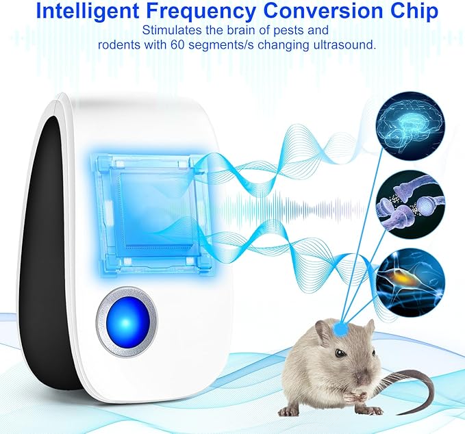 Upgraded Ultrasonic Repellent 12 Pack, Indoor Ultrasonic and Repellent for Roach, Rodent, Mouse, Bugs, Ant, Mosquito, Mice, Spider, Electronic Plug in Pest Control (12)