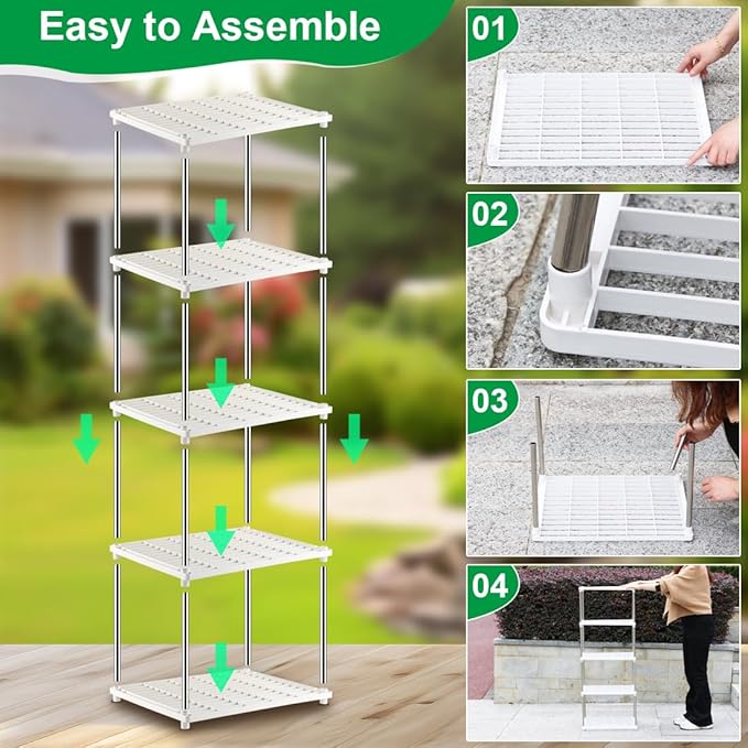 5 Layer Sprouting Tray Storage Shelf, Plant Tray Shelf Nursery Pot Tray Shelf Seeding Tray Container Shelves Indoor/Outdoor Plant Rack Holder (White)