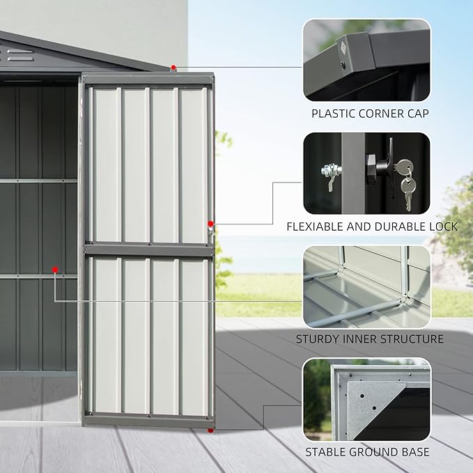Domi 10โ x 8โ Outdoor Storage Shed, Metal Sheds Tool Storage Gable Roof with Lockable Door & Air Vents, Outdoor Galvanized Steel Sheds for Backyard,Garden,Patio,Lawn