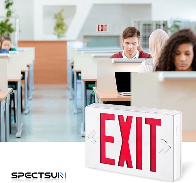 Spectsun 1 Pack LED Exit Sign, Emergency Exit Light with Battery Backup, Double Face, UL 924, AC 120/277V, Damp Location, Hardwired Red Letter Exit Lights for Business.