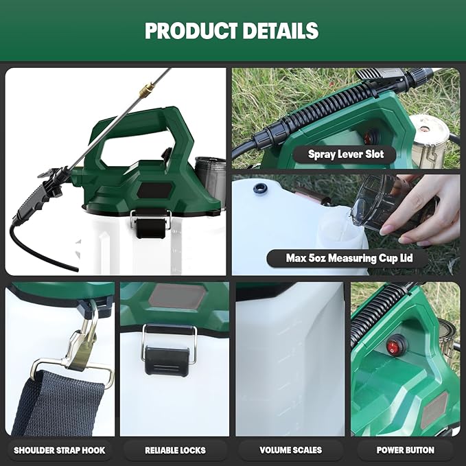 1 Gallon Battery Powered Sprayer Compatible with Makita 18V Battery, Electric Garden Sprayer with 20V 2.0Ah Battery, 2.0A Charger, Telescopic Wand, Adjustable Shoulder Strap for Garden Watering