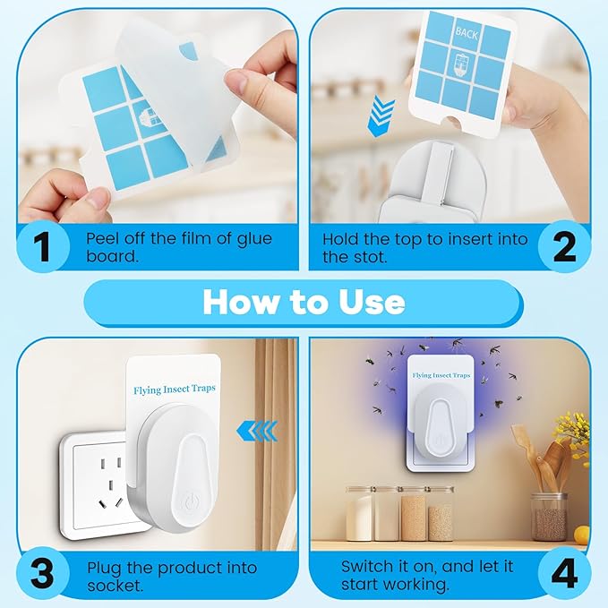 Indoor Fly Trap Plug-in Insect Traps 2 Devices with 6 Refills Fruit Fly Traps for Indoors Gnat Killer for House Flies, Flying Bugs, Moths, Mosquitoes (12 Refills)