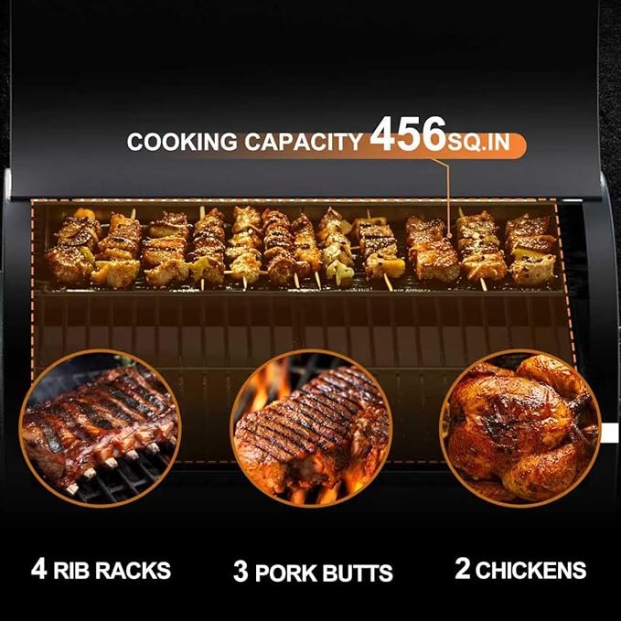 Electric Wood Pellet Grill 8 In 1 BBQ Grills for Outdoor Grill with Auto Feed & PID Temperature Control (180-450°F)456 Sq.In Cook Area Smoker Gills for Backyard New House Gifts