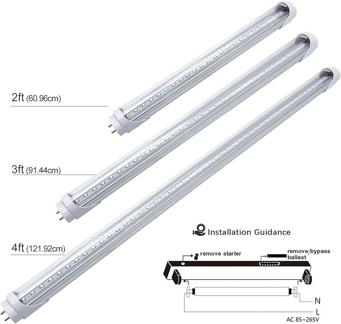 LightingWill LED T8 Light Tube 3FT, Daylight White 5000K, Dual-End Powered Ballast Bypass, 1600Lumens 15W (32W Fluorescent Equivalent), Clear Cover, AC85-265V Lighting Tube Fixtures, 4 Pack